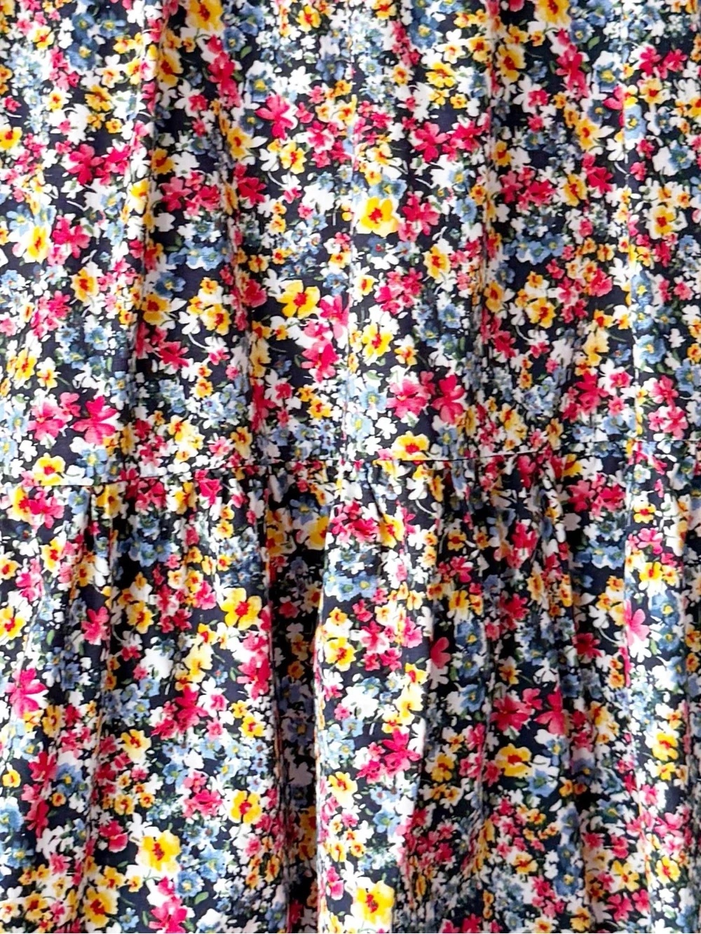 Old Navy Floral Print Puff Sleeve Babydoll Top Blue Multicolor 100% Cotton XL